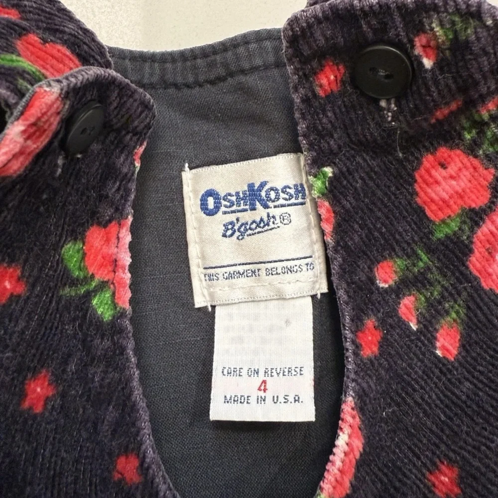 Vintage OshKosh B'gosh Dress Size 4 USA Made‎ Floral Corduroy Toddler Girls